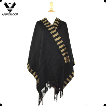 2016 alta qualidade moda tecida poncho com franjas